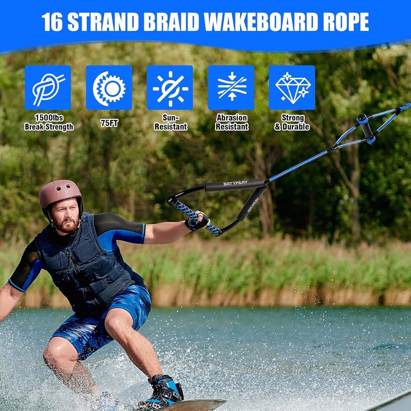 SETYPARY 75FT Wakeboard Rope and Handle, Floating Water Ski Rope for Watersports, 4 Sections Ski Ropes for Water Skiing, Kneeboarding, Wakeboarding - Image 2